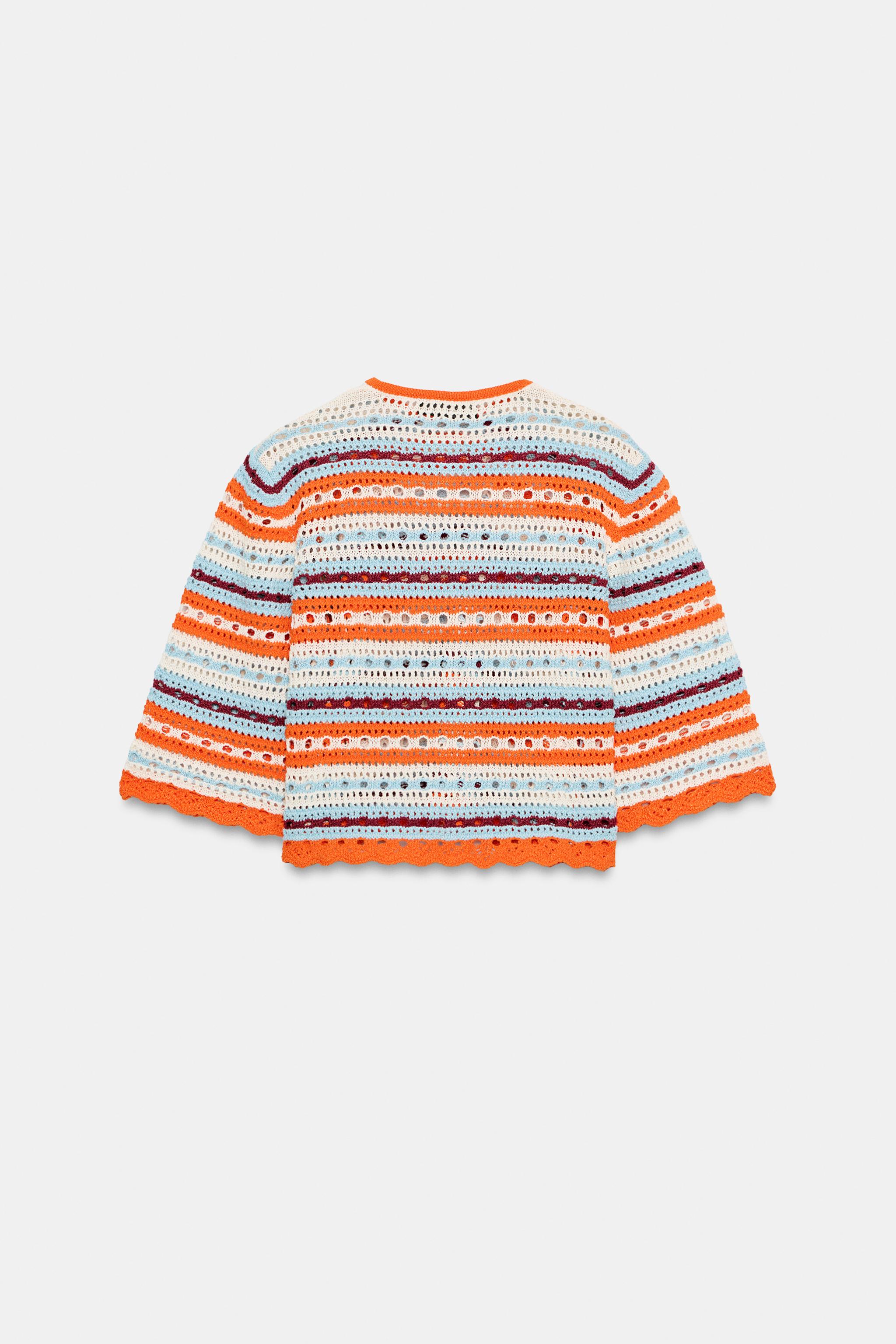 STRIPED POINTELLE CARDIGAN